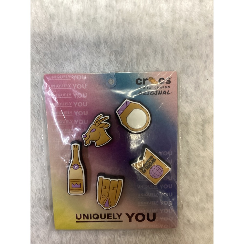 Crocs Jibbitz Charms Winner 5 Pack Gold Goat Ring Champagne Bottle 10012123 NEW